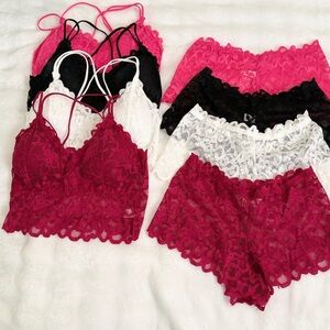Lace Bralette & Short Set - Pink, Black, White, Burgundy
